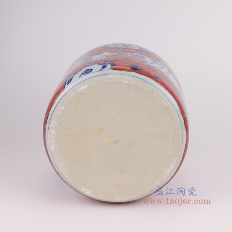 RYYC23-B红底青花人物笔筒香炉底部图