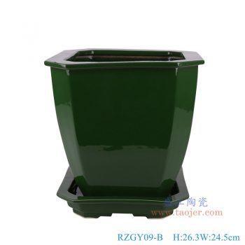 RZGY09-B 绿釉八面带托花盆 高26.3直径24.5口径底径13.3重量6.1KG