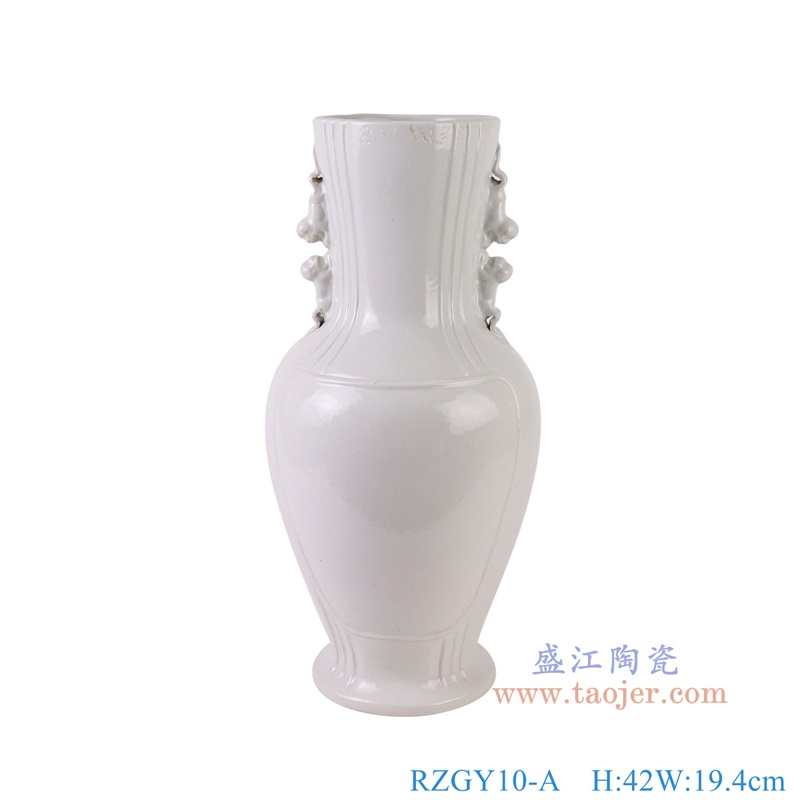 RZGY10-A白色雕刻狮子双耳鱼尾瓶正面图