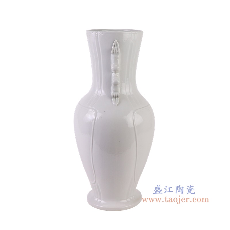 RZGY10-A白色雕刻狮子双耳鱼尾瓶侧面图