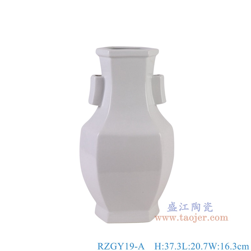 RZGY19-A白色六方贯耳瓶正面图