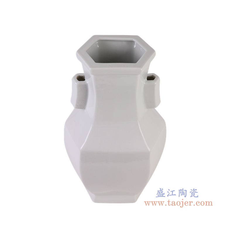 RZGY19-A白色六方贯耳瓶俯视图