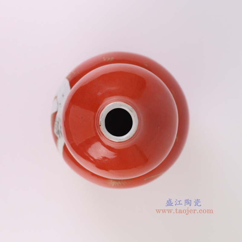 RZJD06-A红底描金白鹤纹葫芦瓶顶部图