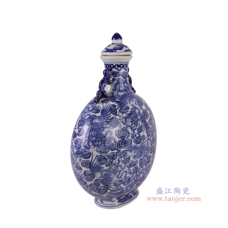 RZKJ09-B青花仙鹤抱月瓶侧面图