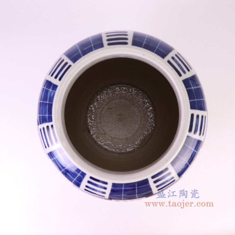 RZPI81青花蓝底方格线纹冬瓜罐顶部图