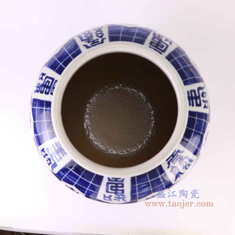 RZPI82青花蓝底方格寿字纹冬瓜罐顶部图