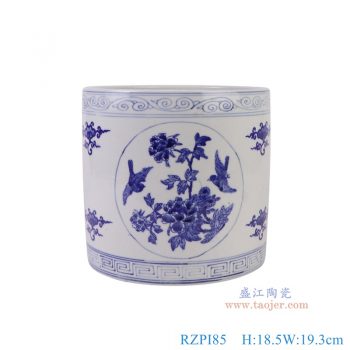 RZPI85 青花开窗花鸟笔筒 高18.5直径19.3重量2.2KG