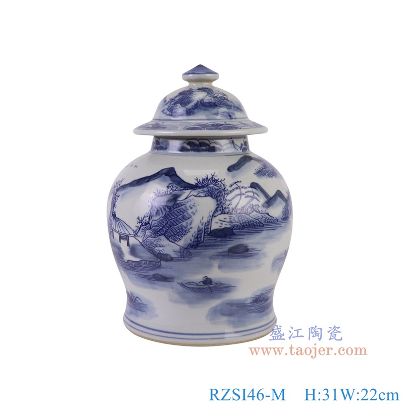RZSI46-M青花山水将军罐正面图