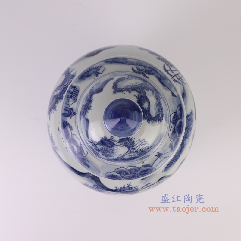 RZSI46-M青花山水将军罐顶部图