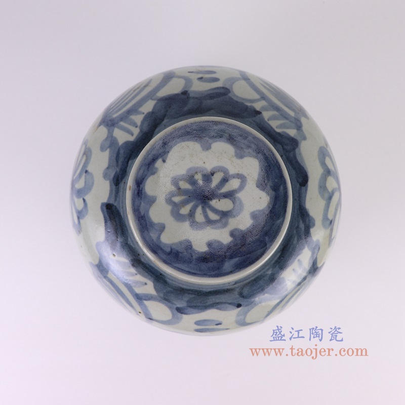 RZSX74-B青花太阳花纹茶叶罐顶部图