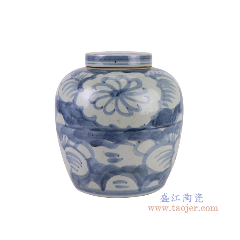 RZSX74-B青花太阳花纹茶叶罐侧面图