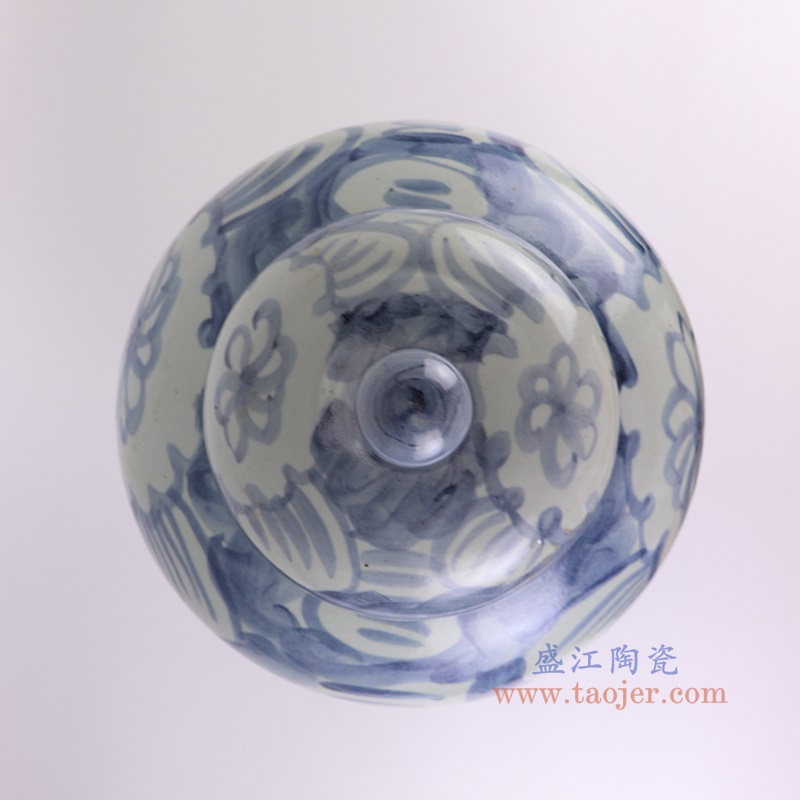 RZSX77-A青花太阳花纹将军罐将军坛顶部图