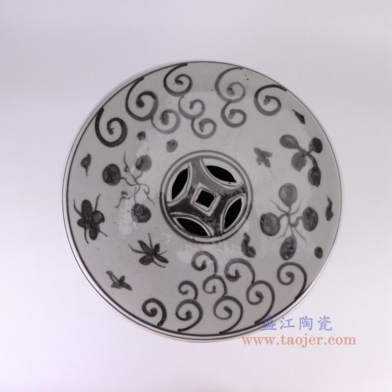 RZSX79墨彩荷花鸳鸯戏水纹鼓凳凉墩顶部图