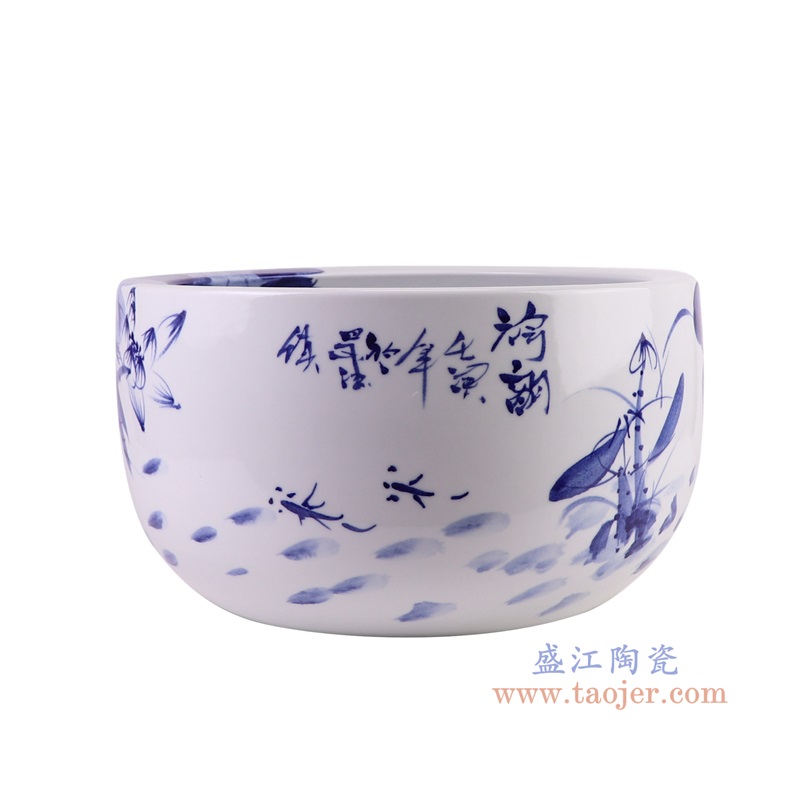 RZTH12 300件青花手绘荷花水浅缸侧面图