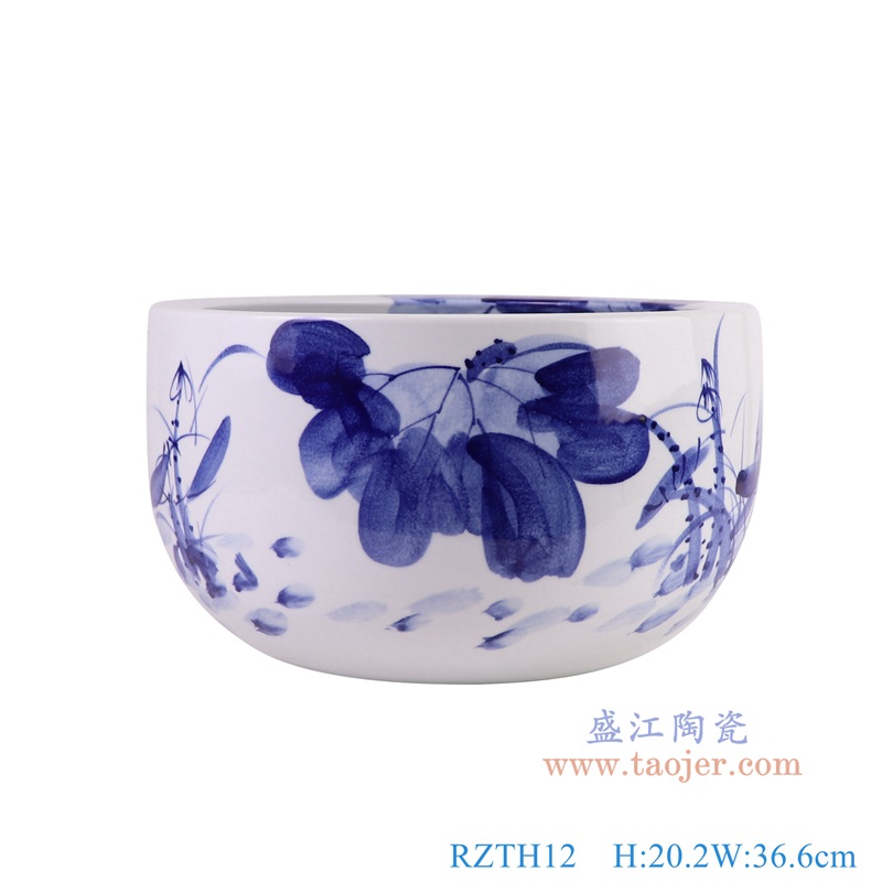 RZTH12 300件青花手绘荷花水浅缸正面图