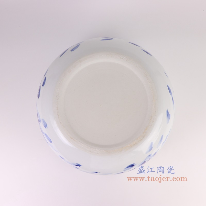 RZTH12 300件青花手绘荷花水浅缸底部图