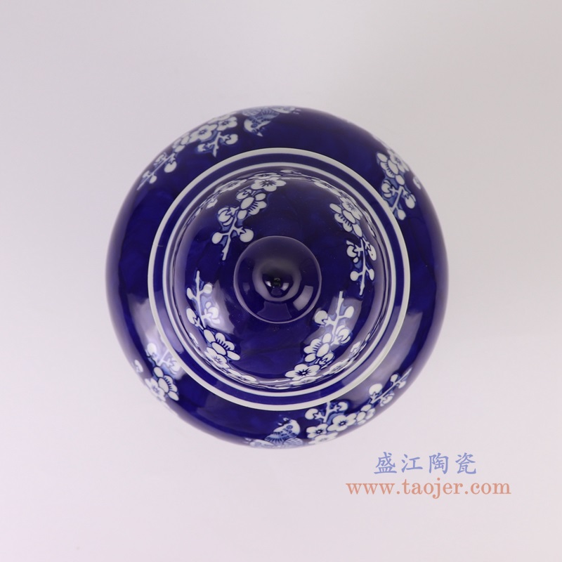 RZTO54-S青花冰梅将军罐小号顶部图