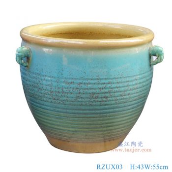 RZUX03 窑变蓝线圈纹象耳大缸 高43直径55