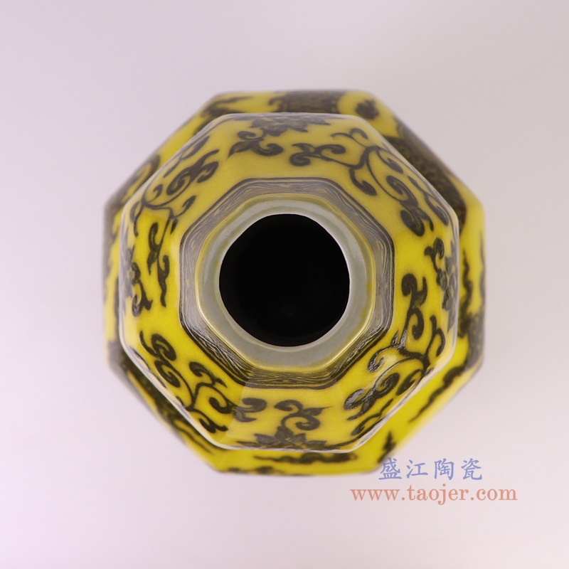 RXBA01黄底八方龙纹葫芦瓶顶部图