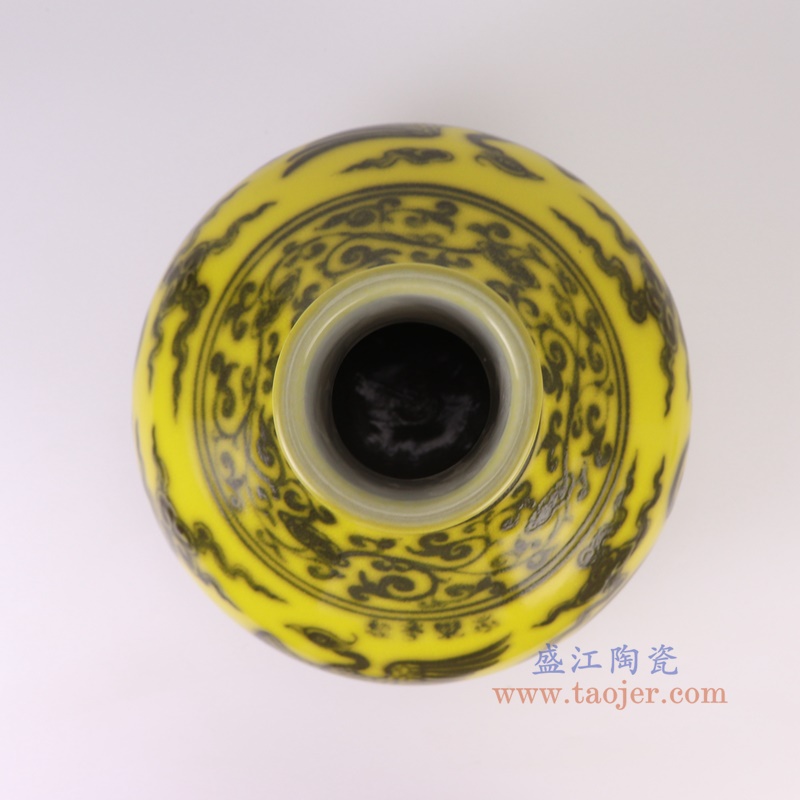 RXBA04黄底凤凰纹天球瓶顶部图
