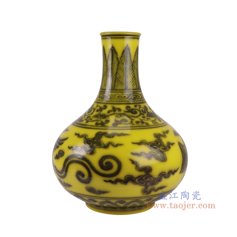 RXBA04黄底凤凰纹天球瓶侧面图