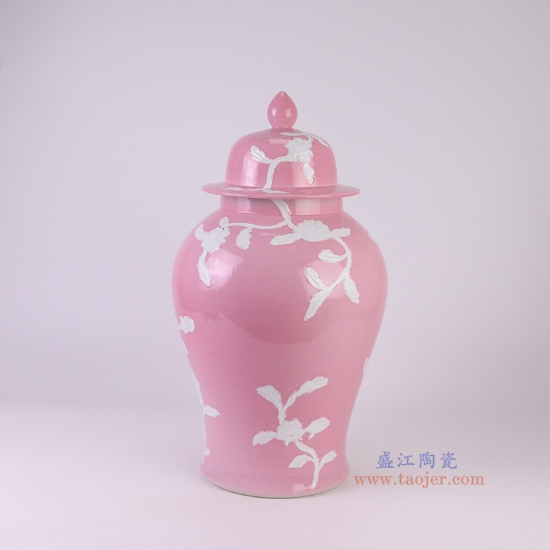 RYNQ279红底白花将军罐侧面图