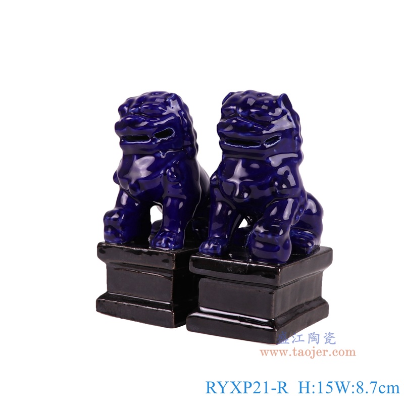 RYXP21-R黑底深蓝狮子狗一对主视图