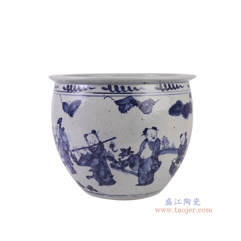 RZFB43青花童子人物小缸侧面图