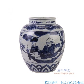 RZFB44 青花童子人物冬瓜缸 高29直径25.4底径14.8重量4.1KG