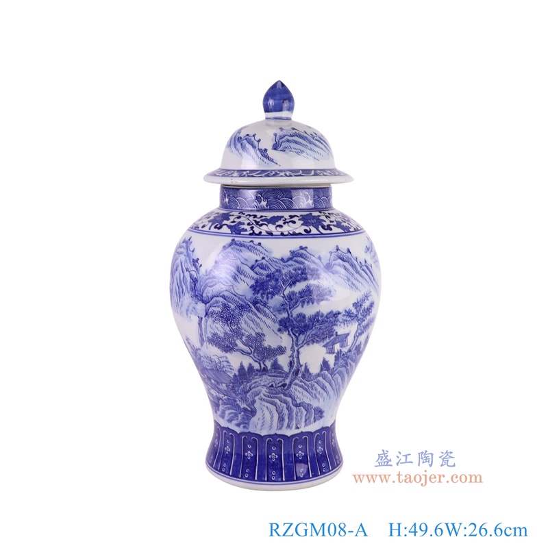 RZGM08-A青花山水将军罐正面图