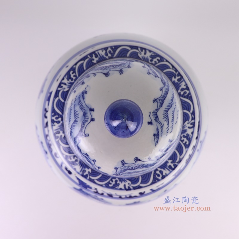 RZGM08-A青花山水将军罐顶部图