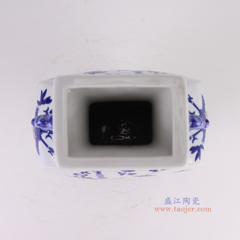 RZGM11-A青花博古纹四方双耳瓶顶部图