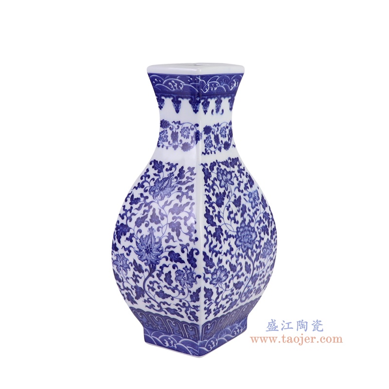 RZGM19-A青花缠枝莲四方玉壶春瓶侧面图
