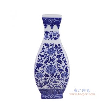 RZGM19-A 青花缠枝莲四方玉壶春瓶 高32.5直径16.5底径10.2重量1.8KG