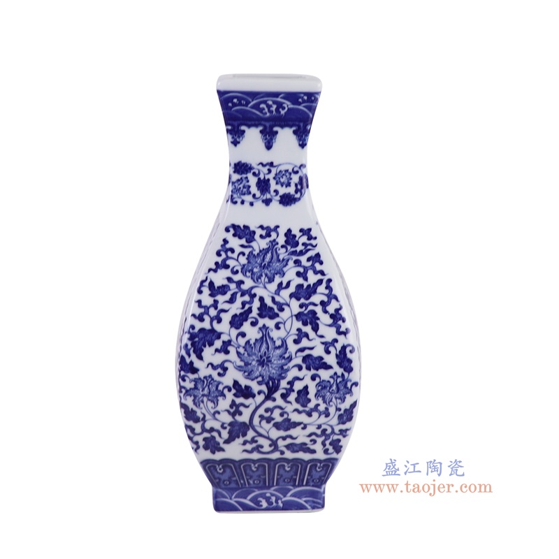 RZGM19-A青花缠枝莲四方玉壶春瓶正面图