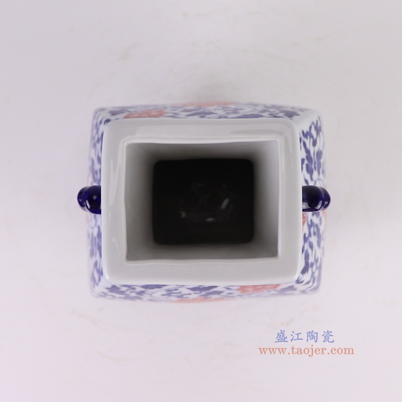 青花釉里红缠枝莲四方双耳玉壶春RZGM21-A顶部图