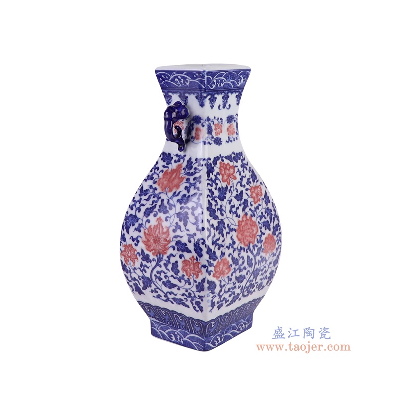 青花釉里红缠枝莲四方双耳玉壶春RZGM21-A侧面图