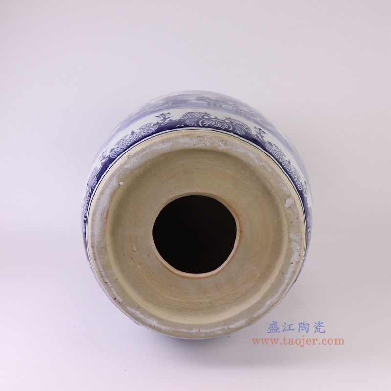 RZSI39-F青花梧桐山水凳子凉墩底部图