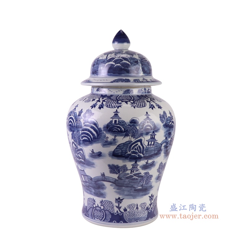 RZSI47-A青花梧桐山水将军罐侧面图
