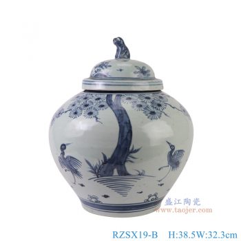RZSX19-B 青花松鹤纹狗头罐 高38.5直径32.3底径18重量6.4KG