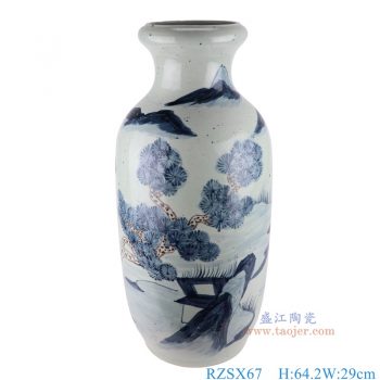 RZSX67 青花山水松树纹冬瓜瓶 高64.2直径29底径22
