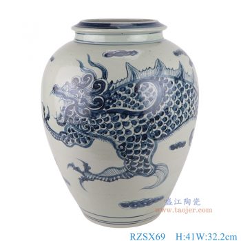RZSX69 青花龙纹冬瓜罐 高41直径32.2底径17.3重量11.05KG