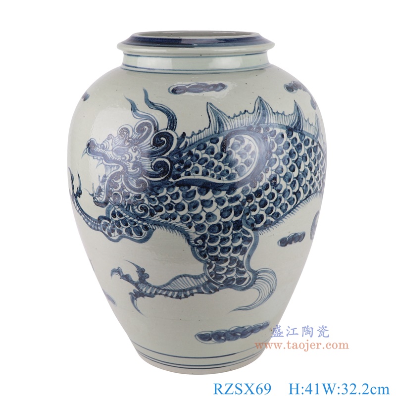 RZSX69青花龙纹冬瓜罐正面图