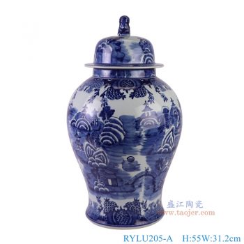 RYLU205-A 青花梧桐山水将军罐 高55直径31.2底径22重量9.4KG