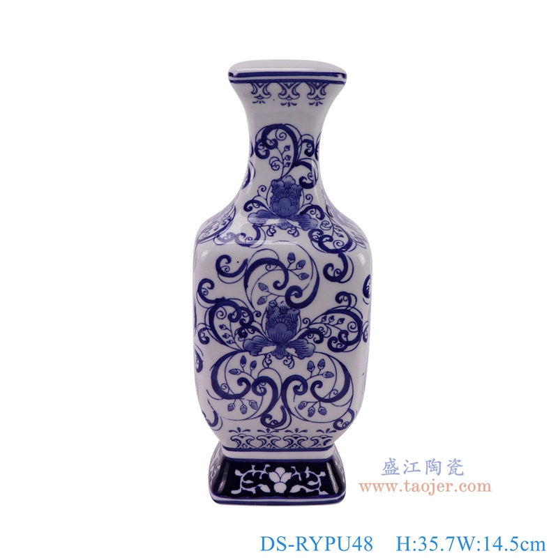 DS-RYPU48青花缠枝莲方口花瓶正面图