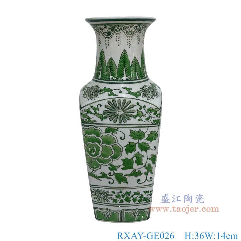 RXAY-GE026绿色牡丹四方圆口瓶