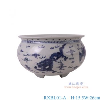 RXBL01-A 青花龙凤纹三足香炉 高15.5直径26底径14重量2.4KG