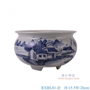 RXBL01-D 青花山水三足香炉 高15.5直径26底径14重量2.4KG