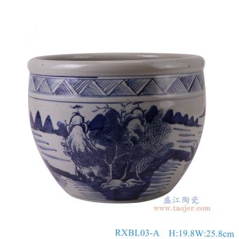 RXBL03-A 青花山水小缸 高19.8直径25.8底径16重量3.3KG
