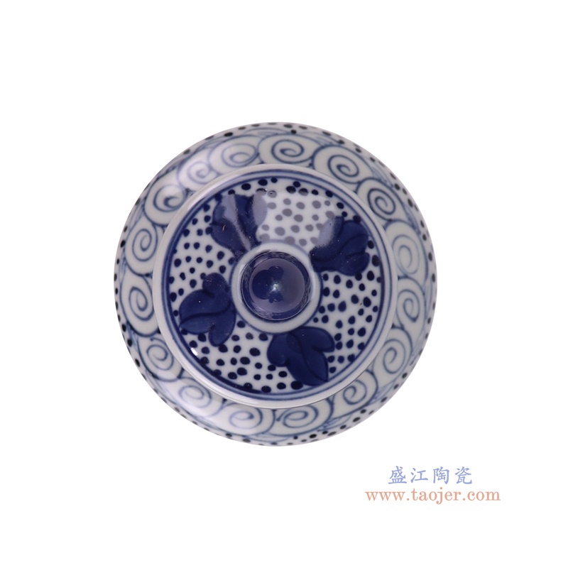 RXBN03青花牡丹纹直筒茶叶罐顶部图